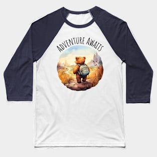 Adventure Awaits Adorable Bear camping backpacking design Baseball T-Shirt